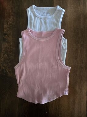 Aerie Pink & White Ribbed Tank Tops - Set of 2